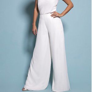 Wide Leg Flowy Crepe Pants in Off-White